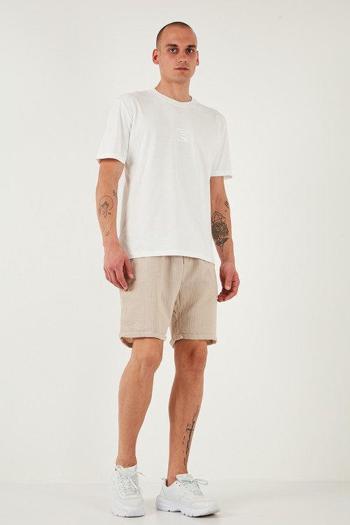 % 100 Pamuk Regular Fit Normal Bel Müslin Erkek Short CF25S657802 BEJ