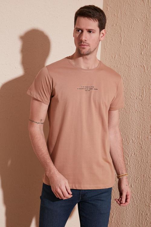 Pamuklu Slim Fit Bisiklet Yaka Erkek T Shirt 541IFIT BİSKÜVİ