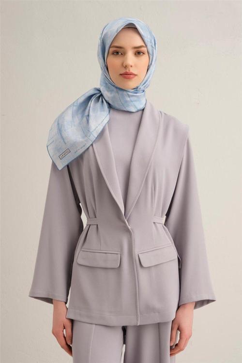 Desenli Saf Ipek Twill Eşarp 9339- 07