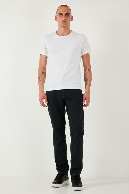 Pamuklu Comfort Fit Yüksek Bel Boru Paça Jeans Erkek Kot Pantolon 4411S88TEXAS SİYAH