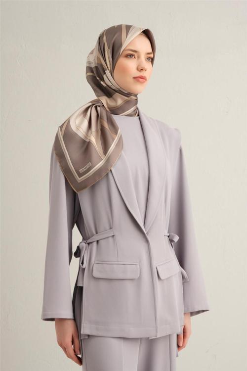 Desenli Saf Ipek Twill Eşarp 9302- 04