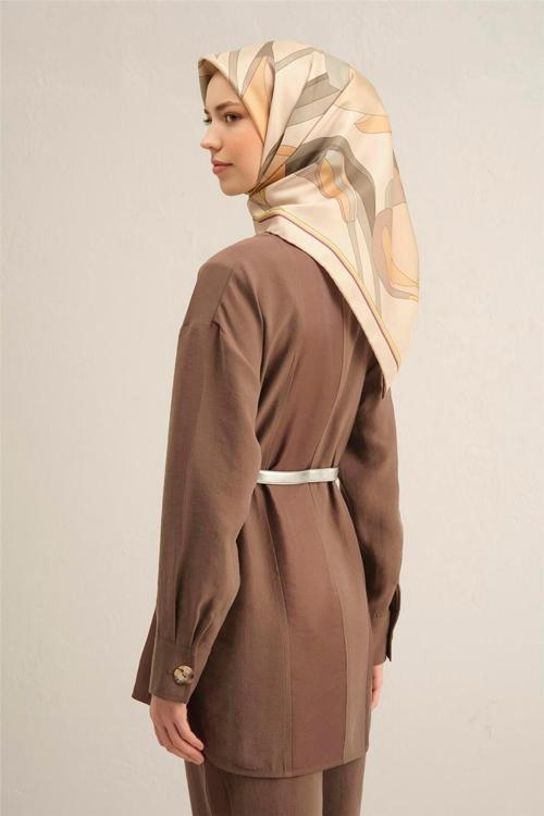 Desenli Saf Ipek Twill Eşarp 9302- 81