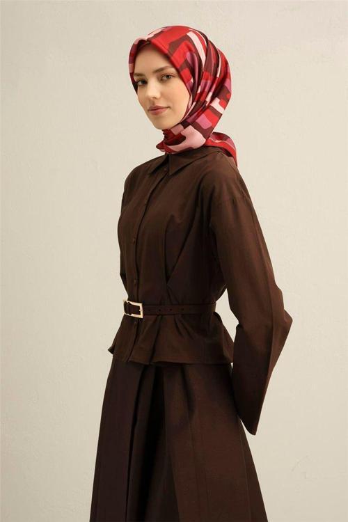 Desenli Saf Ipek Twill Eşarp 9303- 83