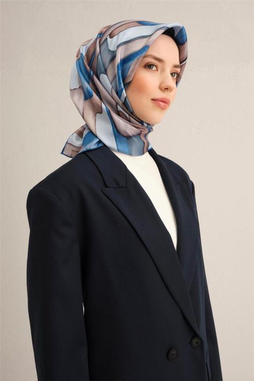Desenli Saf Ipek Twill Eşarp 9306- 05