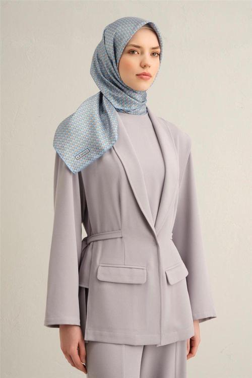 Desenli Saf Ipek Twill Eşarp 9307- 07