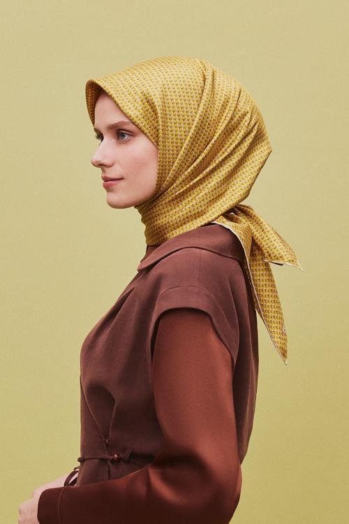Desenli Saf Ipek Twill Eşarp 9307- 35