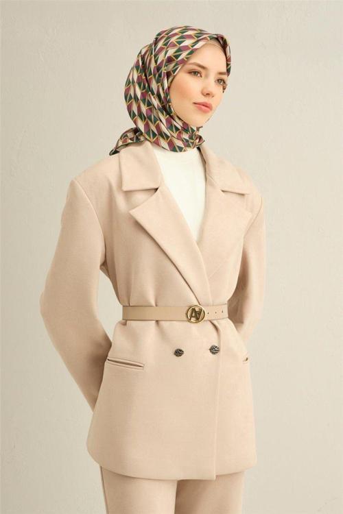 Desenli Saf Ipek Twill Eşarp 9309- 84