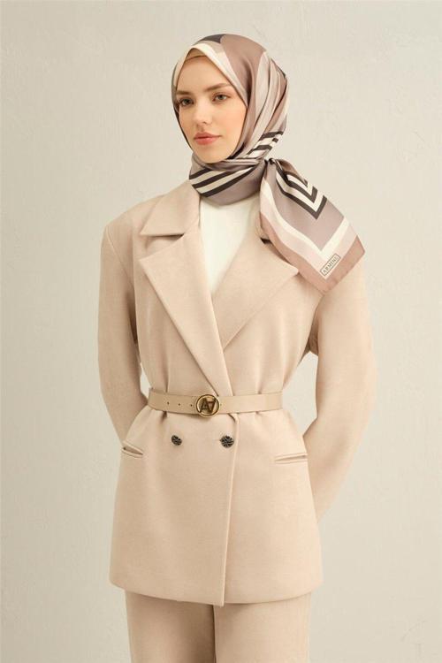 Desenli Saf Ipek Twill Eşarp 9313- 84