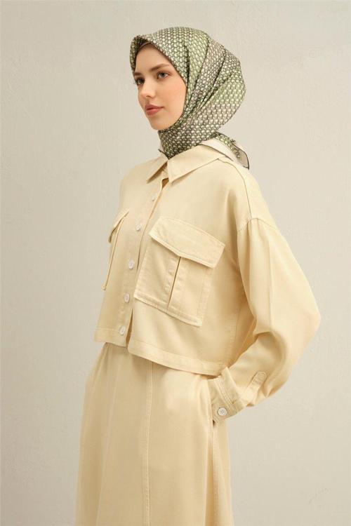 Desenli Saf Ipek Twill Eşarp 9319- 05