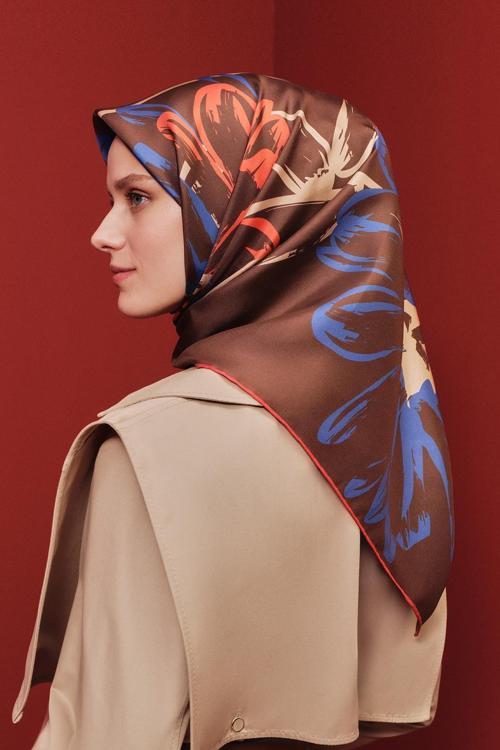 Desenli Saf Ipek Twill Eşarp 9322- 84