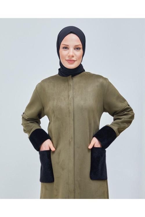 Nubuk Kol Ve Cep Kürk Detaylı Pardesü