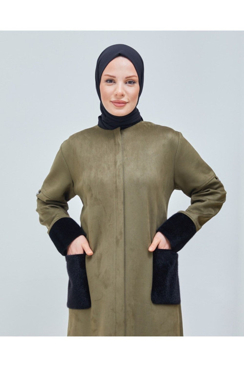 Nubuk Kol Ve Cep Kürk Detaylı Pardesü