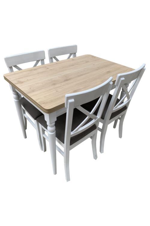 4 Adet Çapraz Sandalye Döşemeli + 70X110 Yandan Açılır Smart Masa Takımı