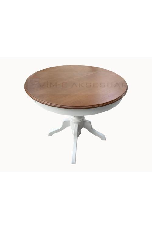 90 Cm Baba Ayaklı Yuvarlak Açılır Masa Beyaz&Eskitme Ceviz -Tamamı Ahşap