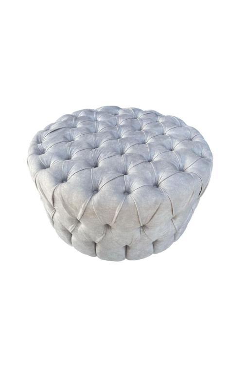 90 Cm Yuvarlak Puf & Orta Sehpa Tamamı Kapitoneli (Düğmeli) + Kadife Kumaş