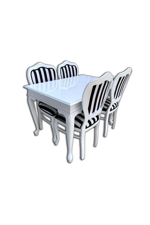 Lükens Açılır Ahşap Lake Masa + 4 Adet Kontra Ahşap Lake Zebra Döşeme Sandalye