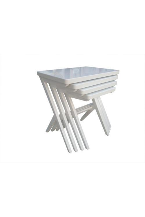 Çapraz Ayaklı Zigon Sehpa 4'Lü Lake Beyaz Tamamı Ahşap Boyalı