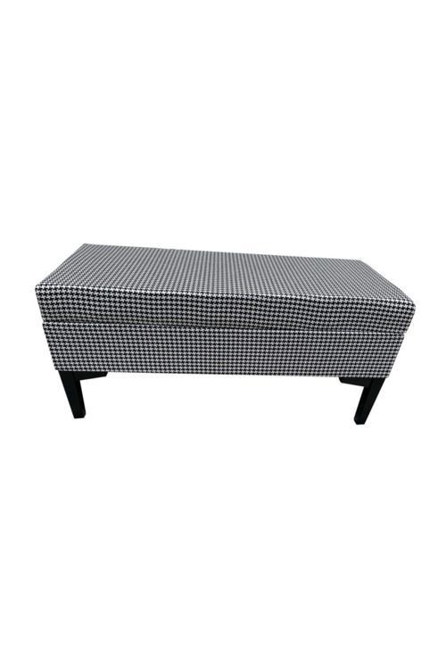 Modern Ağaç Iskeletli 40X100 Cm Puf(Bench) Keten Kaz Tüyü Desenli Kumaş