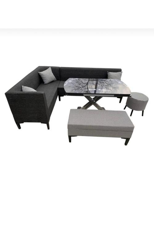 Modern Pedli 160X160 Cm Mutfak Köşe Takımı Cam Masalı + Puflu