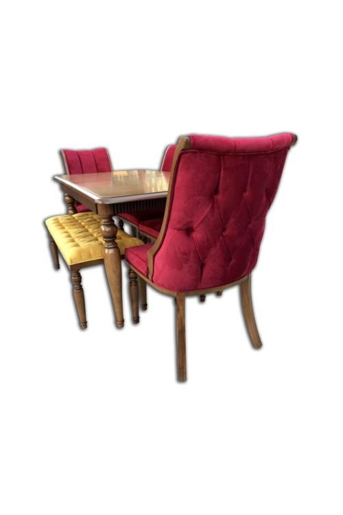 Safir Ahşap Masa Sandalye Takımı Bench'Li & Ceviz Renkte