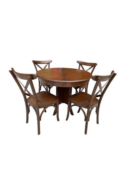 Thonet (İskandinav) Sandalye & Yuvarlak Masa Takımı Ceviz Renkte