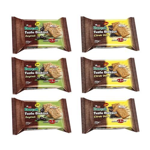 Burçak 273 gr Zeytinli ve Çörek Otlu Tuzlu Bisküvi 6 lı Karma Paket