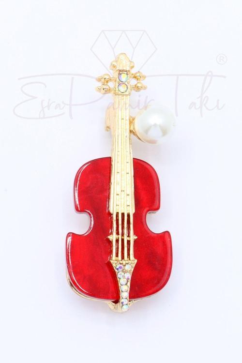 Taşlı Incili Keman Broş