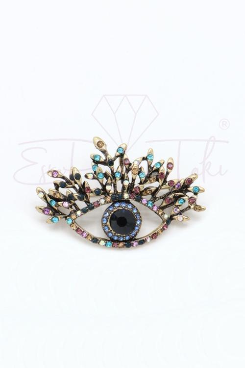 Pembe ve Mavi Renkli Zirkon Taş Göz Broş