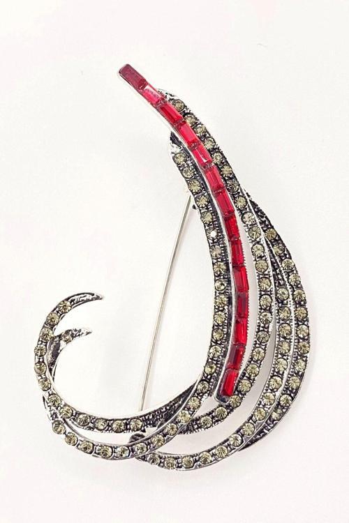 Kırmızı Taşlı Markazit Broş