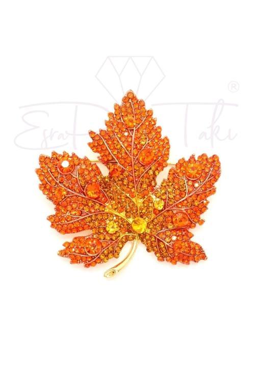 Sarı Ve Turuncu Taşlı Yaprak Broş Ve Kolye Ucu