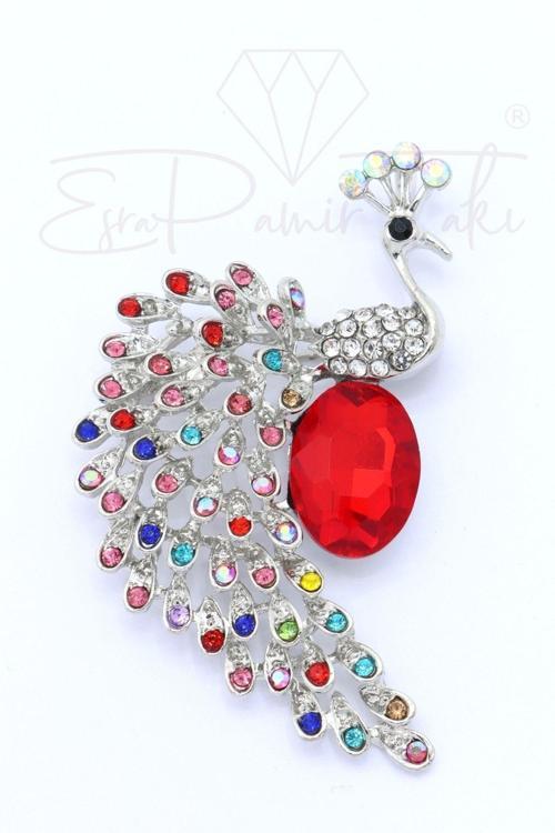 Taşlı Tavus Kuşu Broş