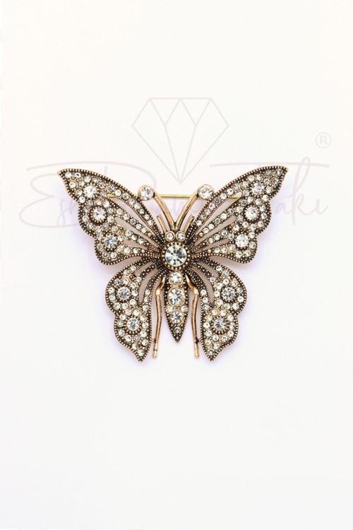 Elmas Montür Kelebek Broş