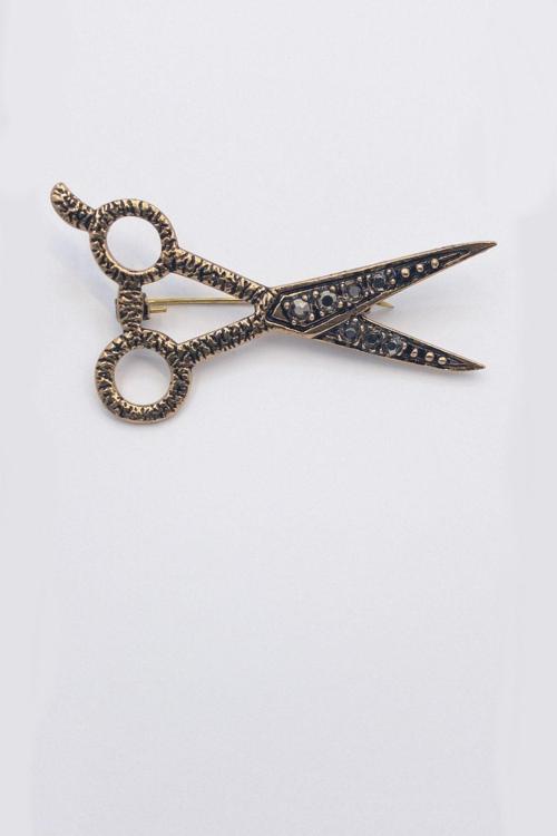 Markazit Taşlı Bronz Makas Broş