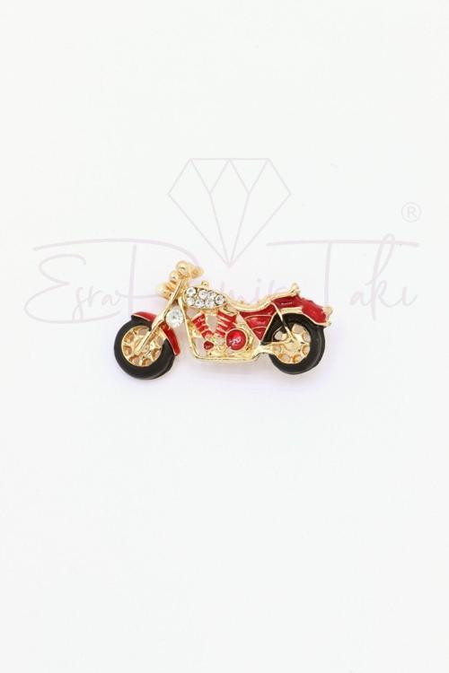 Zirkon Taşlı Kırmızı Motosiklet Broş