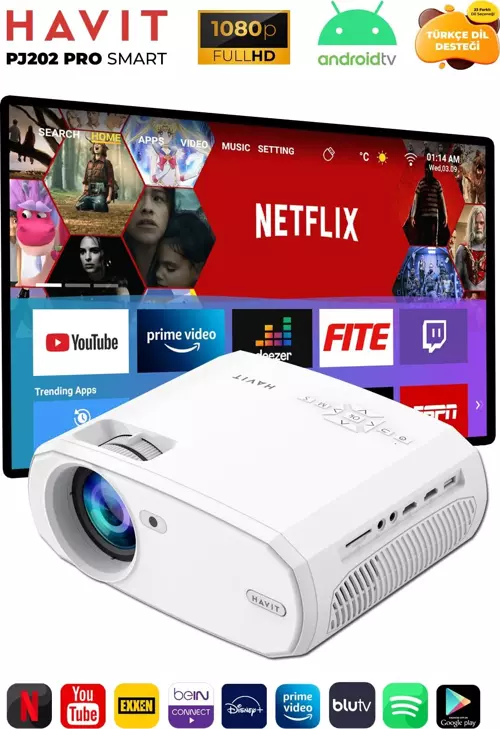 Pj202 Pro Projeksiyon Smart Sürüm 4k Desteği Netflix Youtube, Exxen) - Türkçe Menü PJ202 Pro