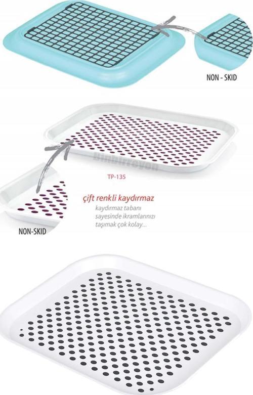 Tepsi Kaymaz Tepsi İçi ve Alt Tabanı Kaydırmaz Servis Tepsisi 36,5cmX26,5cm Beyaz Renk RA556-2
