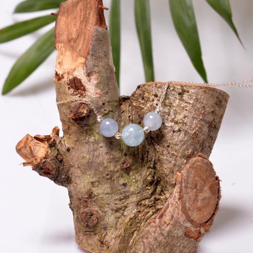 Akuamarin Taşı Gümüş Kolye - Üç Top