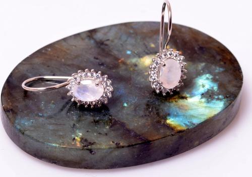 Ay Taşı Gümüş Küpe - Taş Çerçeveli