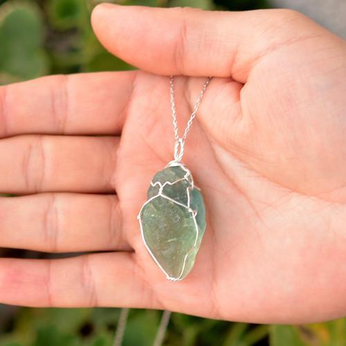 Ham Florit Taşı Kolye - Gümüş Tel Sargılı