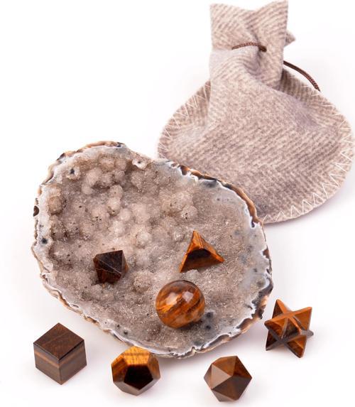 Kaplan Gözü Taşı Geometrik Set - Kese Hediyeli