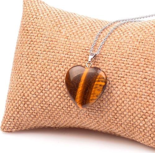 Kaplan Gözü Taşı Kalp Kolye