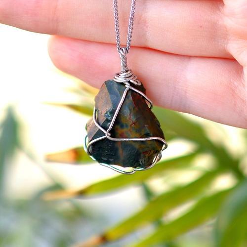 Ham Kan Taşı Kolye - Tel Sargılı