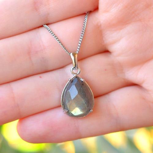 Labradorit Taşı Damla Kolye