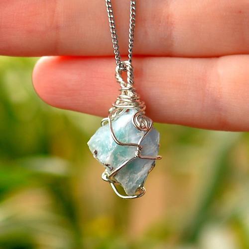 Ham Larimar Taşı Kolye - Tel Sargılı