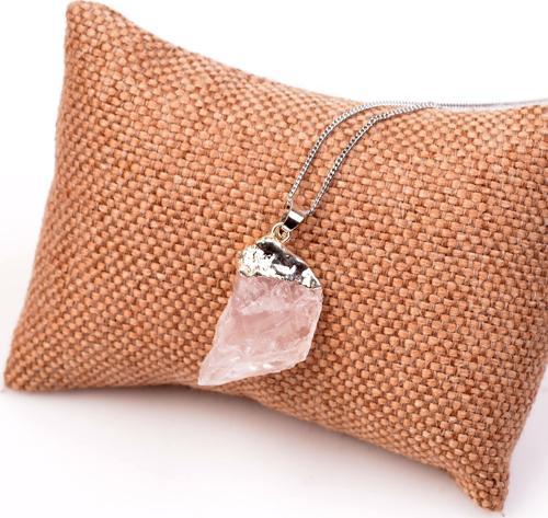 Ham Pembe Kuvars Taşı Kolye - Şekilsiz Kolye