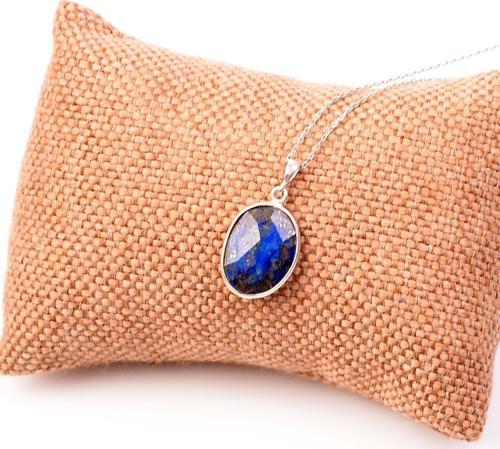 Lapis Lazuli Taşı Gümüş Kolye - Fasetli