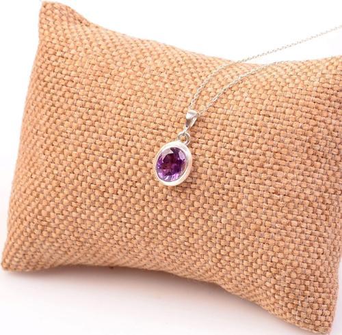 Oval Ametist Taşı Gümüş Kolye