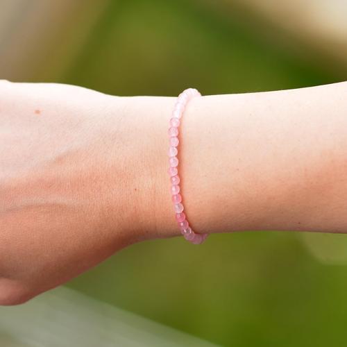Pembe Kuvars Taşı Gümüş Bileklik - 4 mm Açık Renkli