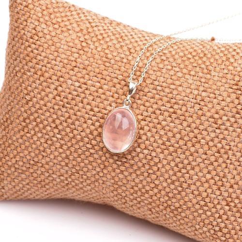 Pembe Kuvars Taşı Gümüş Kolye