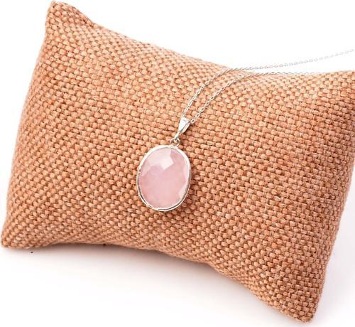 Pembe Kuvars Taşı Gümüş Kolye - Fasetli